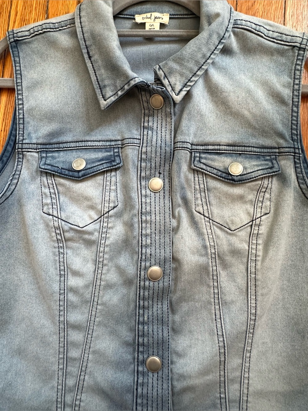 Tribal Jeans Light Denim Button-Front Vest - Light Blue Size Medium 1066 - Picture 7 of 11